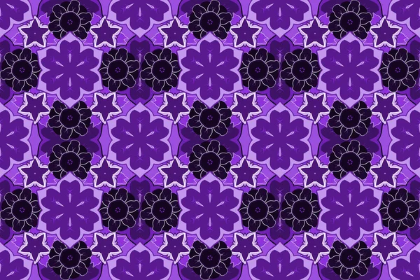 Fan shaped Christmas motley sketch. Purple, blue and violet stylized ornament. New Year 2020 holiday decoration. Raster abstract seamless pattern with geometrical elements.