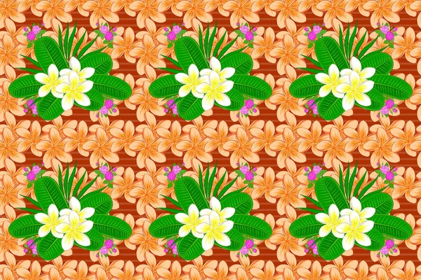 Papel Pintado Floral Colores Verde Naranja Beige Patrón Oriental Tradicional — Foto de Stock