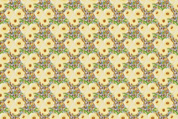 Seamless Texture Floral Ornament Green Beige Yellow Colors Raster Illustration — Stock Photo, Image