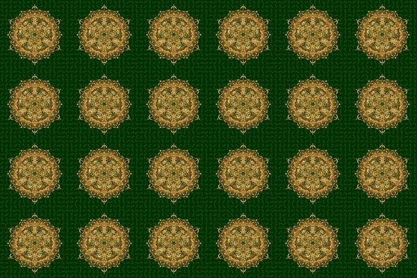 Islamitisch Goud Mandala Ronde Ornament Groene Achtergrond Architectonische Moslim Textuur — Stockfoto