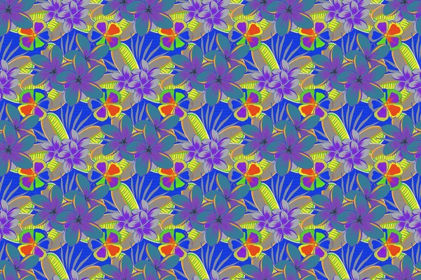 Wiederholte Raster Plumeria Blumen Muster Modernes Florales Nahtloses Muster Blauen — Stockfoto