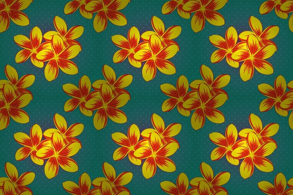 Seamless Floral Pattern Cute Plumeria Flowers Yellow Green Blue Colors — Stock Photo, Image