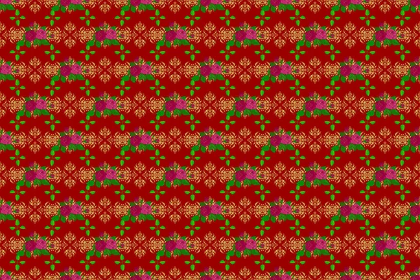 Dekoratív Dísz Szövet Textil Csomagolópapír Virágos Tapéta Piros Háttérrel Csíkos — Stock Fotó