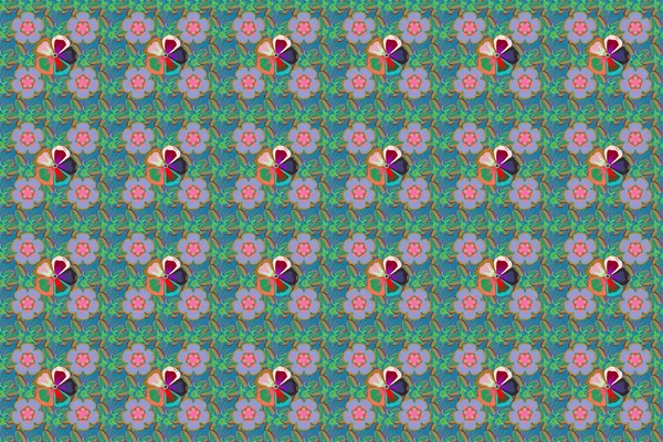 Seamless Exotic Pattern Many Violet Blue Green Pink Tropical Flowers — Stock Photo, Image