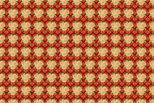 Seamless Ornament Print Red Background Raster Indian Floral Rose Flowers — Stock Photo, Image