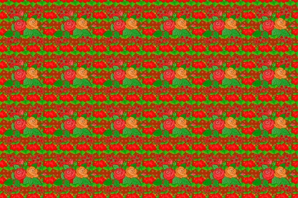 Етнічний Квітковий Безшовний Візерунок Червоному Помаранчевому Зеленому Кольорах Декоративними Трояндовими — стокове фото