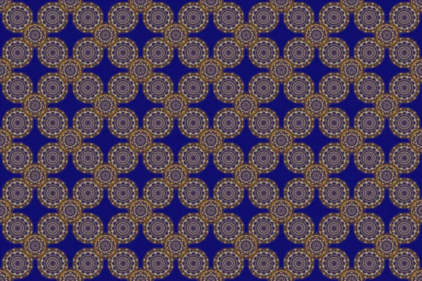 Vintage design with gold ornaments. Abstract seamless pattern with golden ornaments on a blue backdrop.