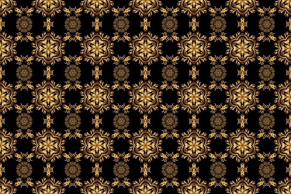 黒を背景にラインタイシームレスなパターン黄金 伝統的なタイの黄金の背景とグリッドと質感 生地や繊維のための黄金のパターンタイシルクスタイルラスターデザイン — ストック写真