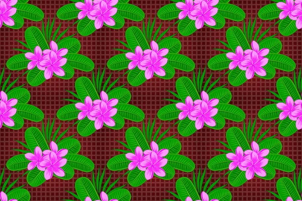包装紙のための装飾品 プルメリアの花とラスターストライプシームレスパターン 赤と緑の色の花の壁紙 伝統的なシームレスペイズリーパターン — ストック写真