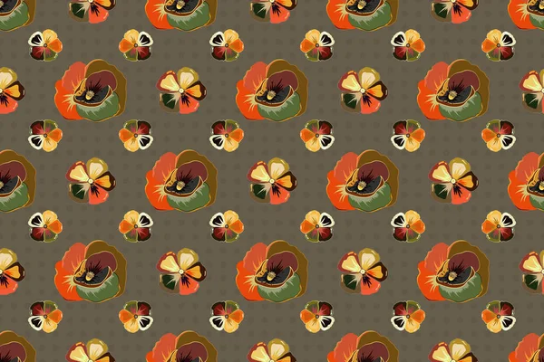 Seidenschal Mit Mohnblumen Orange Braun Und Gelb Herbstliche Farben Retro — Stockfoto