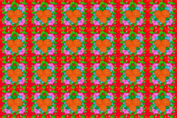 Romantisches Nahtloses Muster Mit Einem Aquarellstrauß Aus Abstrakten Rosenblüten Und — Stockfoto