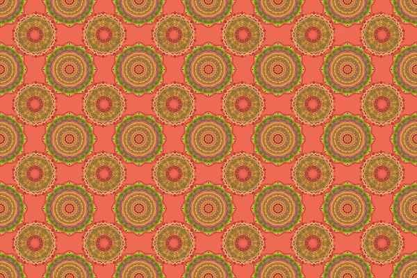 Abstract pattern in Arabian style. Graphic modern pattern. Seamless raster background. Orange, green and red texture.
