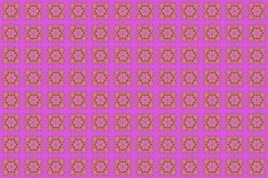 Çiçek kiremitleri. İslami raster tasarımı. Violet ve altın tekstil baskısı. Kusursuz desenli oryantal süs.