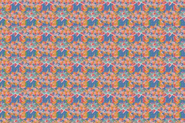 Pembe, sarı ve mavi renklerde, modern çiçeksiz desen. Raster unutma beni çiçek desenini tekrarlıyor. Çiçek izi.