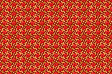 Raster illüstrasyonu. Kırmızı bir arka planda desenli desenli süslü gelincik çiçekleri olan etnik desenler..