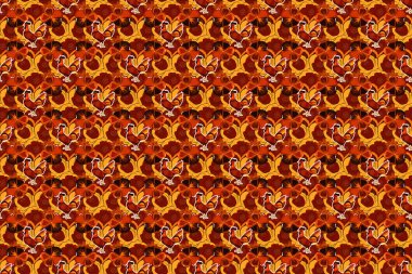 Soyut sevimli kozmos çiçeklerinin sarı, siyah ve kırmızı renkte olduğu bir bahar kağıdı. Çiçeksiz desen. Raster illüstrasyonu.