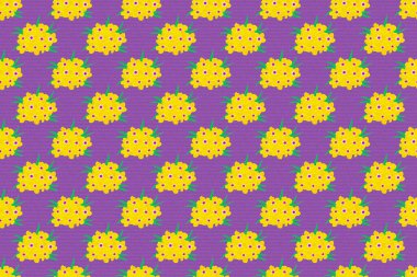 Pürüzsüz desenli, menekşe arkaplanda sevimli çiçekleri olan. Bahar mahsulü çiçekli arka plan. Güzel raster dokusu.