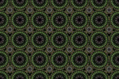 Raster illüstrasyonu. Damask, kahverengi, yeşil ve gri renklerle renksiz çiçek arkaplan deseni.