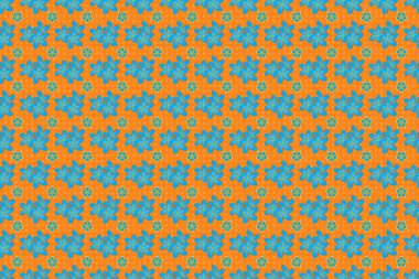 Kraliyet tesisatlarıyla modern tesisat desenli çiçek deseni. Mavi, turuncu ve yeşil renkli renkler. Kusursuz çiçek süsü..