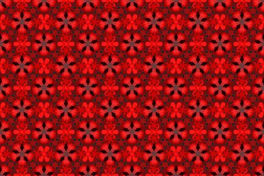 Siyah ve kırmızı soyut çiçek süsü, soyut dekoratif elementlerin pürüzsüz deseni..