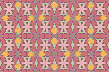 Sarı, mor ve pembe renkte birçok çiçek. Elle çizilmiş, pürüzsüz desen. Raster desenli çiçek deseni..