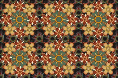 Raster illüstrasyonu. Bej, kahverengi ve gri renkli çiçek motifleriyle soyut zarafet deseni.