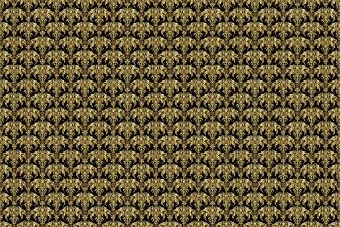 Siyah bir arkaplanda tasarım şablonu için klasik dikişsiz sınır ve ızgara. Kartlar için Raster eskizi, teşekkür mesajı, baskı. Çiçekli altın elementlerle doğu tarzında kusursuz bir desen..