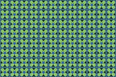 Kesik kağıt dantel dokusu, raster tül arka plan, yeşil ve mavi renklerde girintisiz desen. Raster illüstrasyonu.