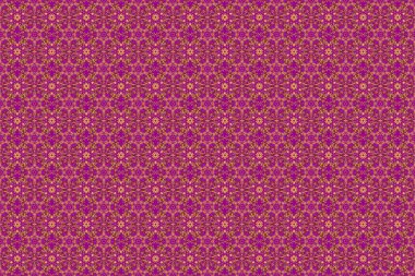 Çiçekli altın elementlerle doğu tarzında kusursuz bir desen. Kartlar için çizim, teşekkür mesajı, baskı. Mor bir arkaplan üzerinde tasarım şablonu için klasik dikişsiz sınır ve ızgara.