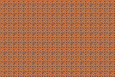 Turuncu, sarı ve mavi renklerde, pürüzsüz çiçekli desenler. Raster illüstrasyonu.