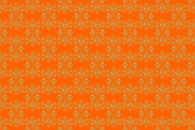 Turuncu arka planda soyut altın elementler. Raster parlak metal yüzey pürüzsüz desen.