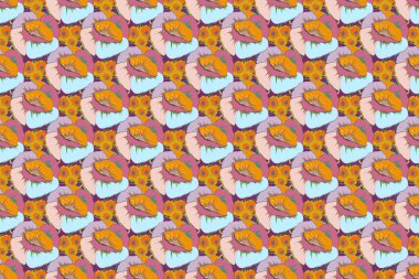 Optik yanılsama. Mavi ve pembe renklerde çiçeklerin kusursuz dokusuna sahip. Raster illüstrasyonu iç tasarım, baskı, web ve tekstil tasarımı için iyidir..