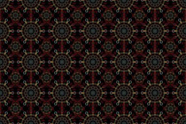 Ortaçağ çiçek desenli. Dekoratif simetri arabesk. Raster illüstrasyonu. Kırmızı, turuncu ve kahverengi desenler doğum günü, davetiye ya da afiş için iyi.