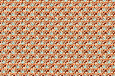 Moda olmayan çiçek deseni. Bir sürü kahverengi, gri ve turuncu amber çiçekli Raster çizimi.