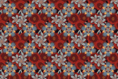 Güzel raster dokusu. Bahar mahsulü çiçekli arka plan. Plumeria çiçekleri kırmızı, gri ve kahverengi renklerde..