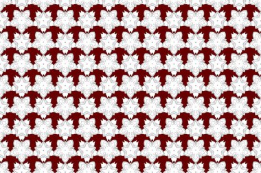 Raster illüstrasyonu. Kırmızı, beyaz ve siyah renklerde yapraklar ve tropik çiçeklerle kusursuz arkaplan deseni.