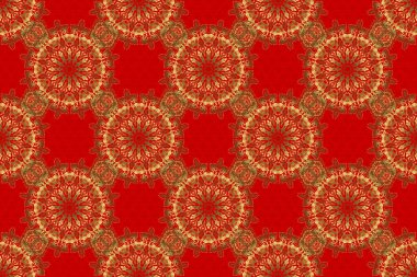 Kusursuz klasik raster altın desenli. Geleneksel oryantasyon süsü. Kırmızı arka planda klasik klasik bir süs..