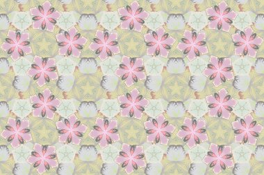 Geometrik dikişsiz desen. Soyut geometrik desen. Pembe, yeşil ve bej desenli. Eşkenar dörtgen ve düğümlerle biçimlendirilmiş arkaplan.