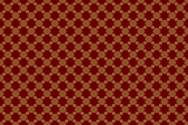 Kırmızı zemin üzerinde altın şebeke. Altın elementli, pürüzsüz bir desen.