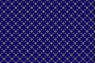 Duvar kağıtları, tekstil, kumaş, ambalaj kağıdı, ambalaj kutusu vs. için evrensel desen. Geçmişe dönük tasarım için altın elementlerle kusursuz desen. Mavi arkaplanda vintage desen.