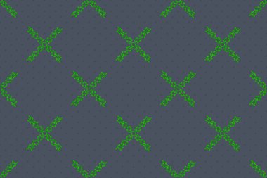 Yeşil, gri ve mavi renkli biçimlendirilmiş çiçeklerle kusursuz çiçek deseni. Raster illüstrasyonu.