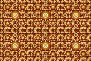 Raster illüstrasyonu. Turuncu, bej ve kahverengimsi süsler, lamasyon desenli, soyut şekiller..