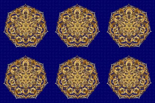 对称花边 古色雷斯装饰装饰品 族裔结构 伊斯兰教 印地安人 蓝色背景上的阿拉伯曼达拉图案 度假卡 — 图库照片