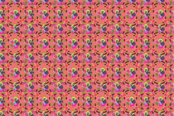 Abstrakcyjny Elegancki Raster Bezszwowy Wzór Kwiatami Kolorach Zielonym Różowym — Zdjęcie stockowe