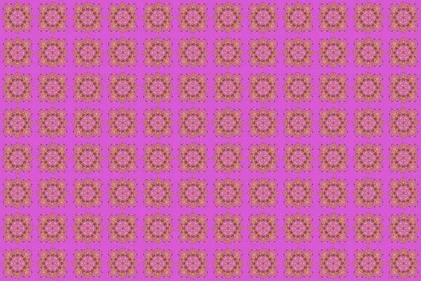 Çiçek kiremitleri. İslami raster tasarımı. Violet ve altın tekstil baskısı. Kusursuz desenli oryantal süs.