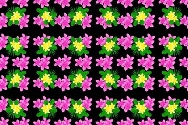 Raster Illustration Nahtloses Blumenmuster Auf Schwarzem Hintergrund Mit Kunterbunten Blüten — Stockfoto