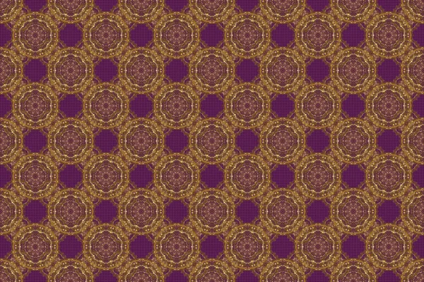 Golden Shiny Ornament Purple Background Damask Seamless Pattern Abstract Shapes — Stock Photo, Image