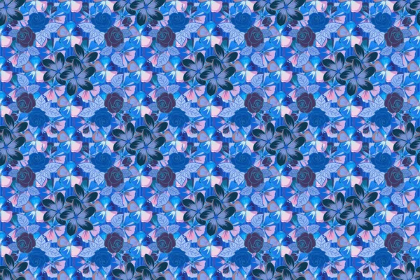 Raster Plumeria Fiore Modello Senza Cuciture Nei Colori Viola Blu — Foto Stock