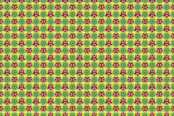 Raster Illustration Seamless Floral Pattern Purple Green Yellow Colors Motley — Stock Photo, Image