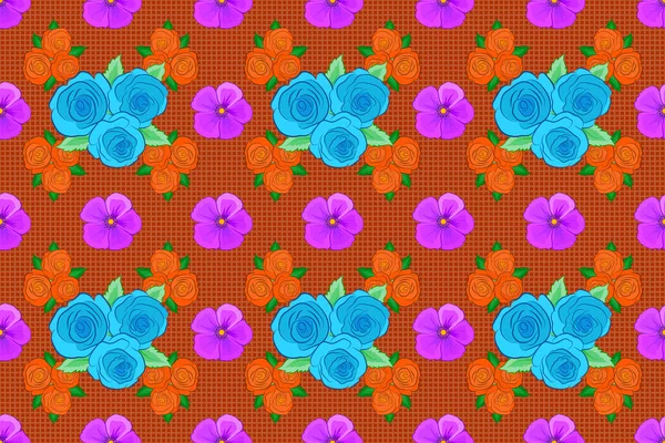 Patrón Floral Inconsútil Colores Naranja Azul Violeta Con Flores Rosas —  Fotos de Stock